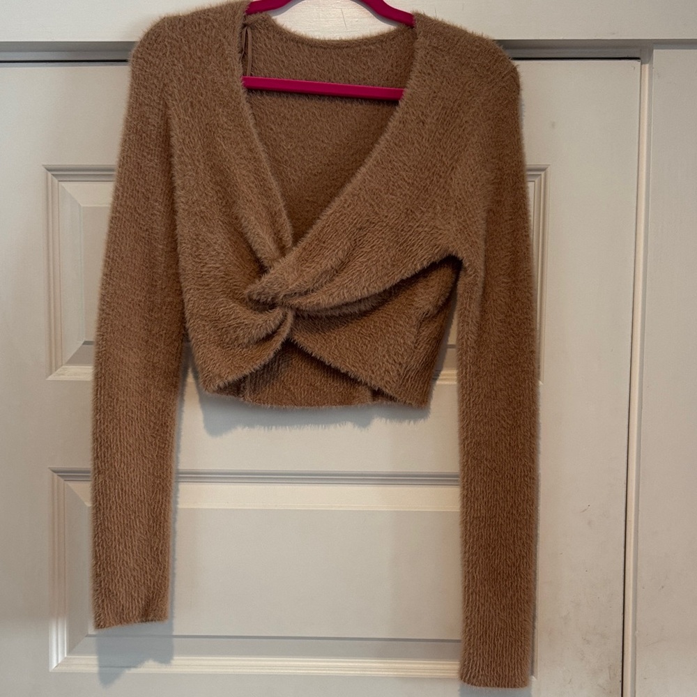 Cozy Brown Fuzzy Knit Sweater